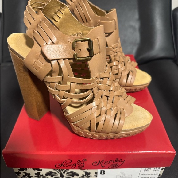 Naughty Monkey Tan Woven Heels - Picture 2 of 5